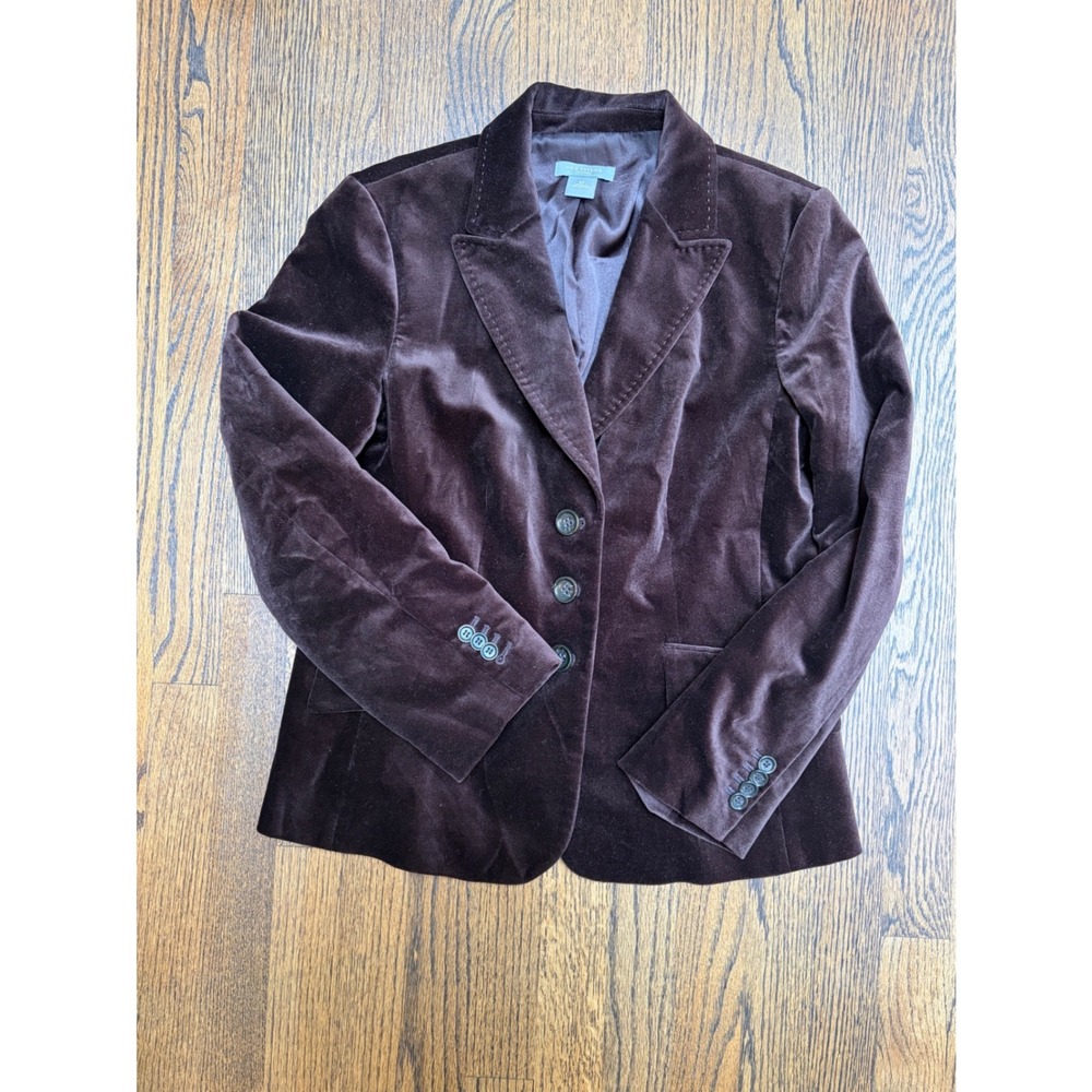Ann Taylor Velvet Blazer 8P Brown Pick Stitch Dark Academia Equestrian Heritage